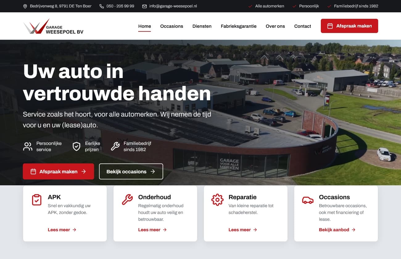 Website van Garage Weesepoel